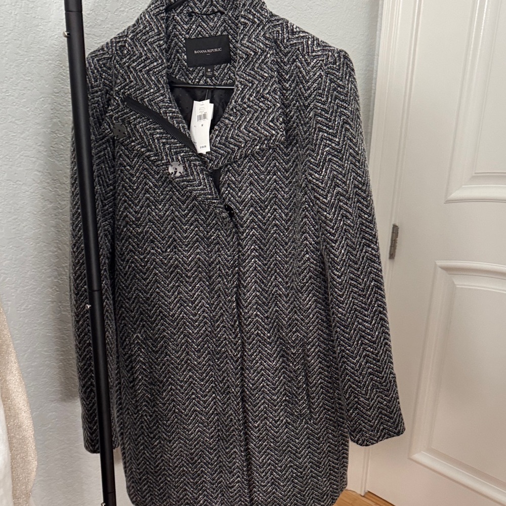 Banana Republic Black and White Herringbone Pea Coat
